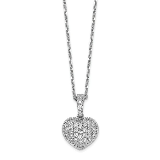 Necklace 925 Sterling Silver Rhodium-plated Open Heart and Key with 2in ext 16 Length 